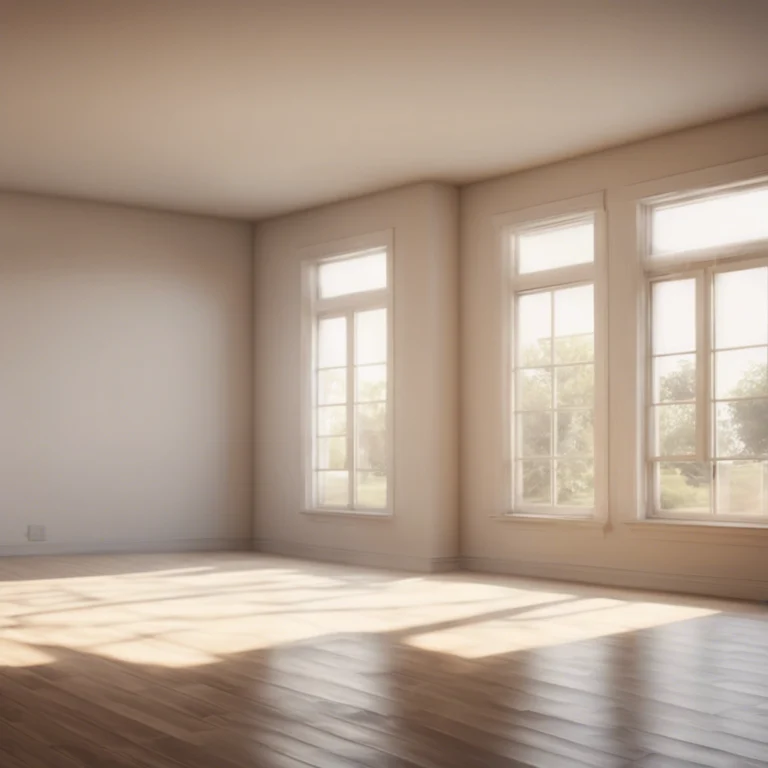 An empty, sunlit room with clean windows and polished hardwood floors, highlighting move-in and move-out cleaning services