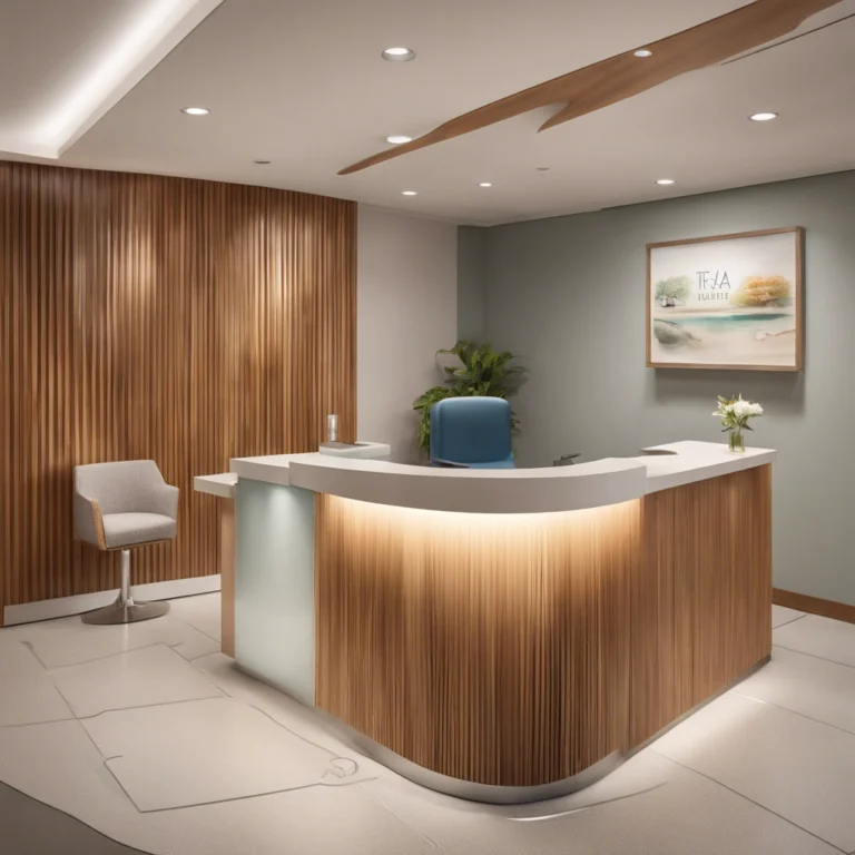 A spotless and well-organized medical facility reception area, showcasing professional medical cleaning services